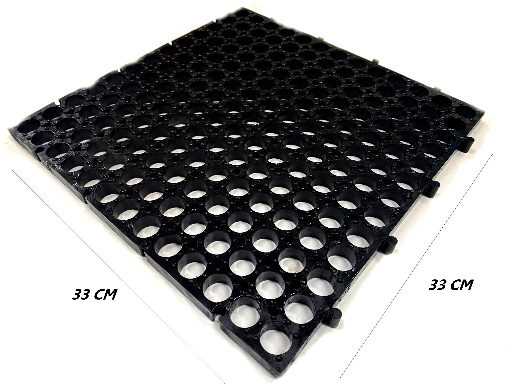 33x33 kauçuk kaydırmaz drenaj karosu siyah yüzey ve 33 cm ölçü görünümü